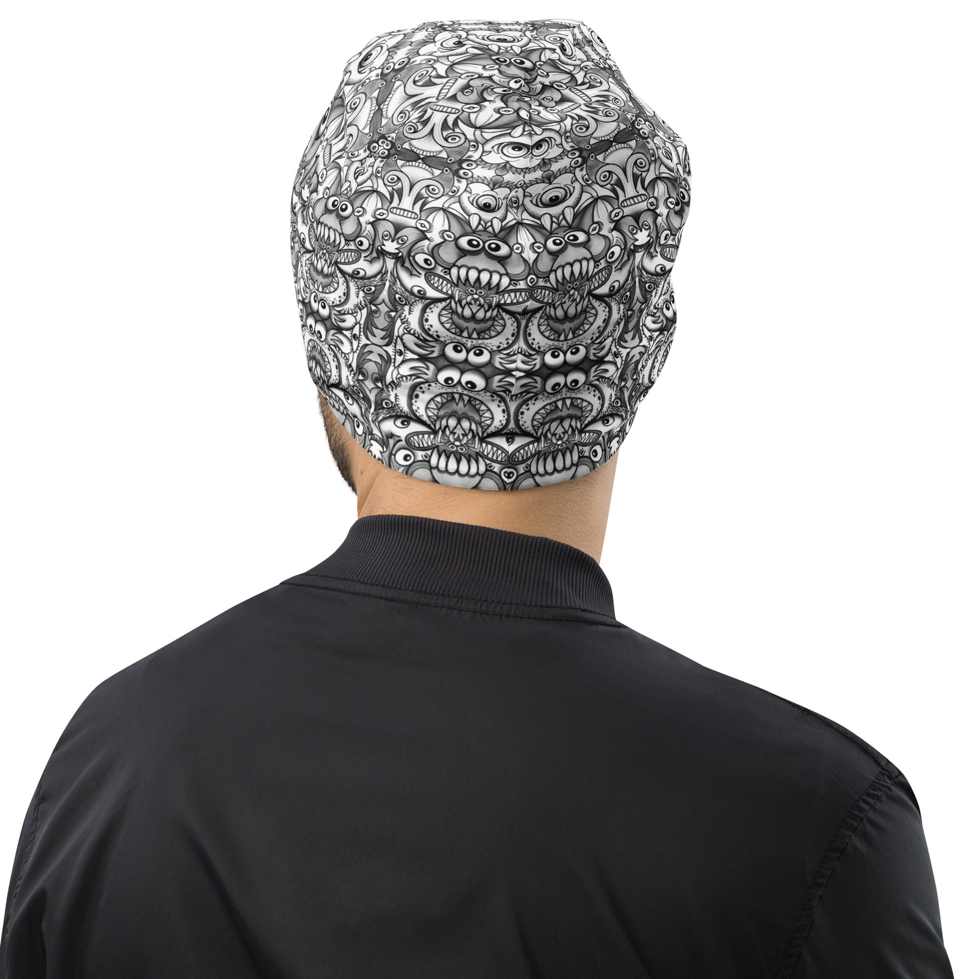 Official pic of the monsters annual convention All-Over Print Beanie. Back view