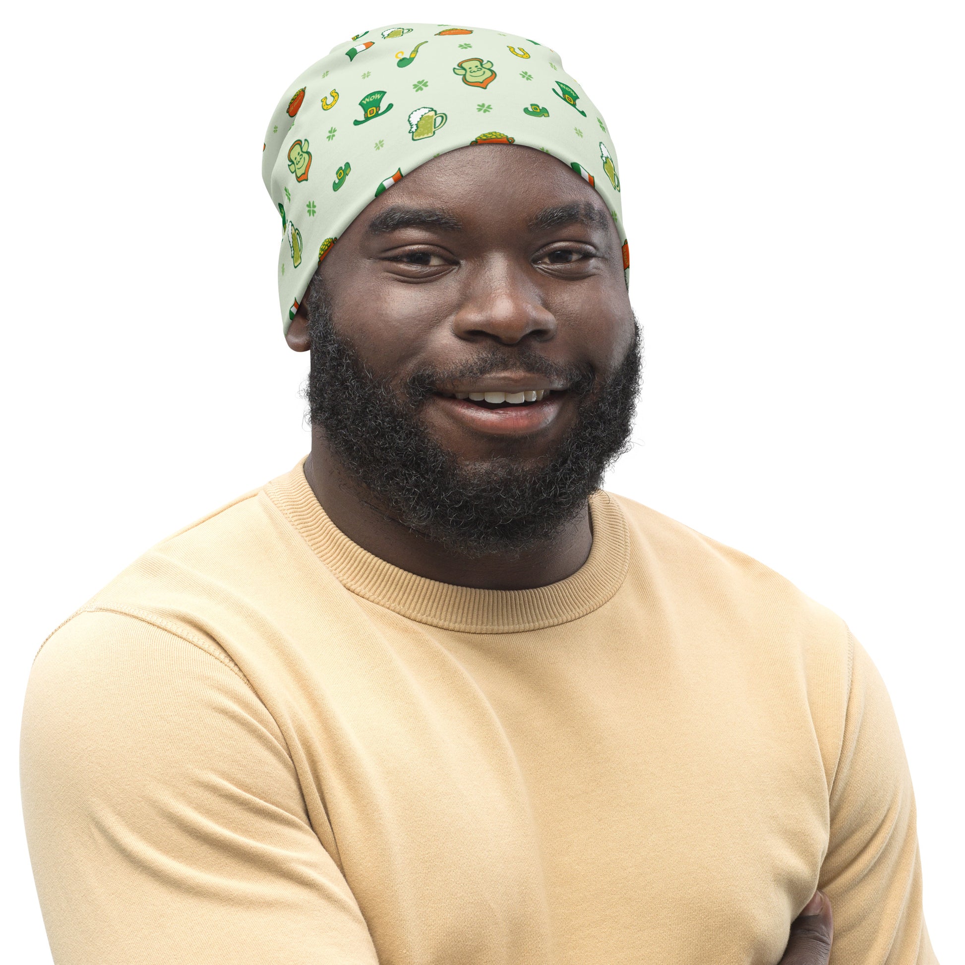 Celebrate Saint Patrick's Day in style All-Over Print Beanie. Front view