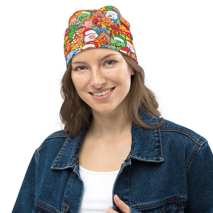 All Christmas stars in a pattern design All-Over Print Beanie. Front view