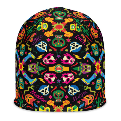 Mexican wrestling colorful party All-Over Print Beanie. Product details