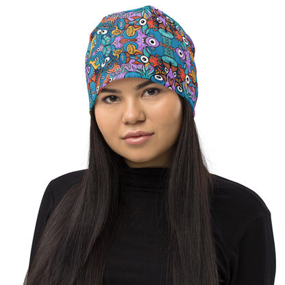 Wake up, time to take care of our sea All-Over Print Beanie. Front view