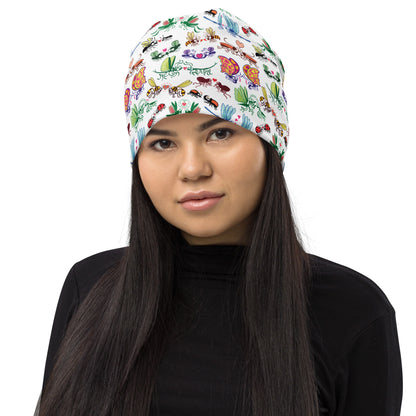 Cool insects madly in love All-Over Print Beanie. Front view