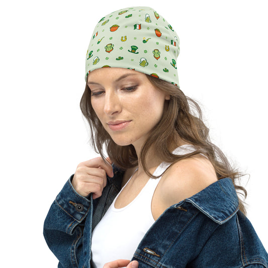 Celebrate Saint Patrick's Day in style All-Over Print Beanie. Lifestyle