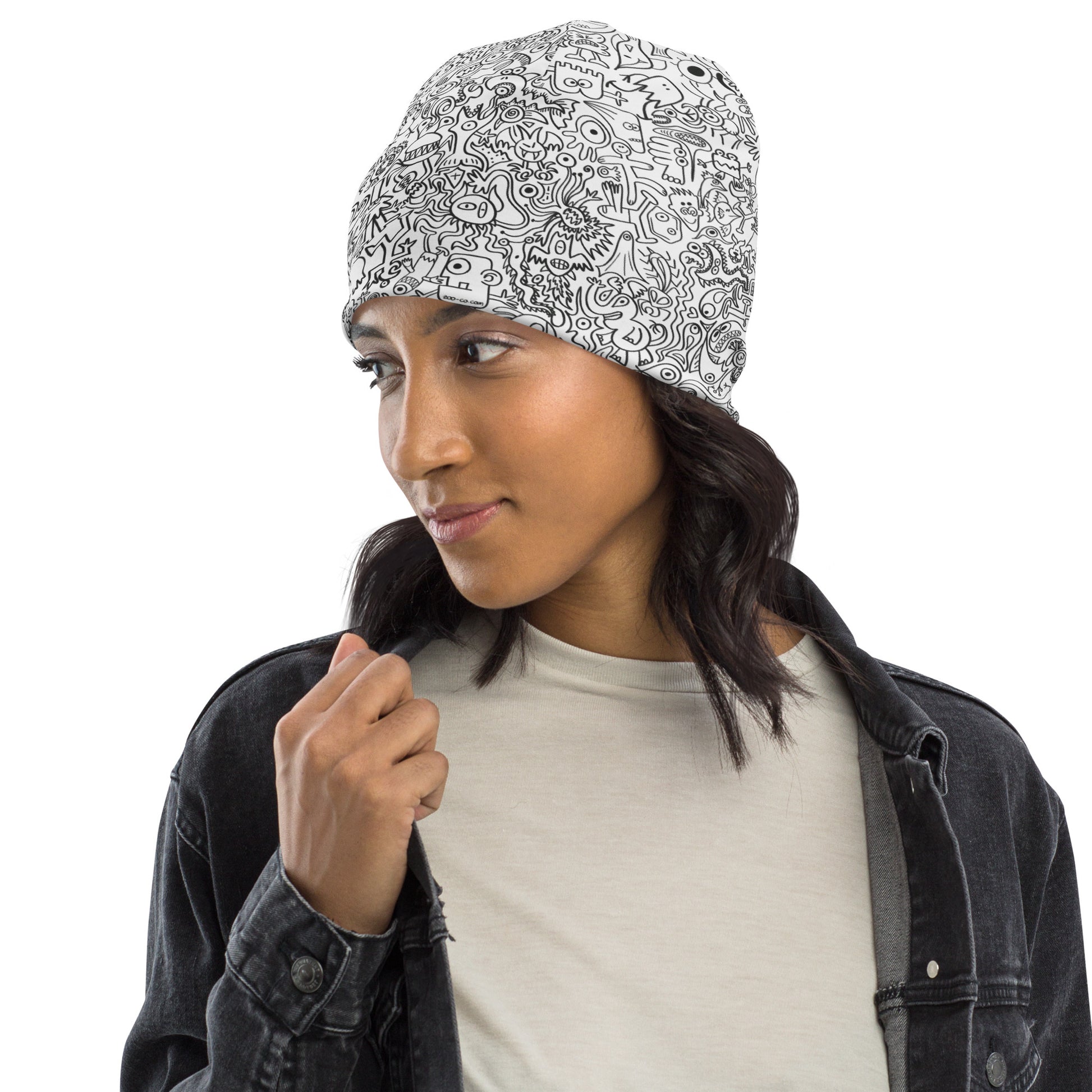 Impossible to stop doodling All-Over Print Beanie. Side view