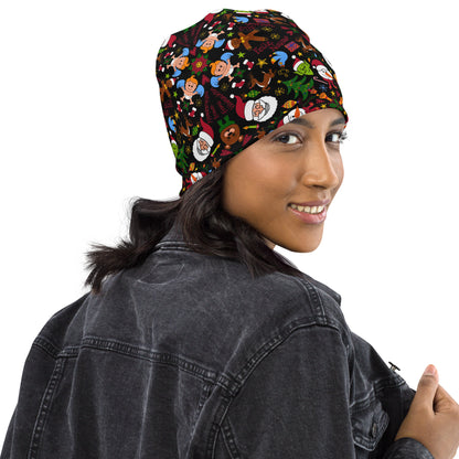 The joy of Christmas pattern design All-Over Print Beanie. Lifestyle