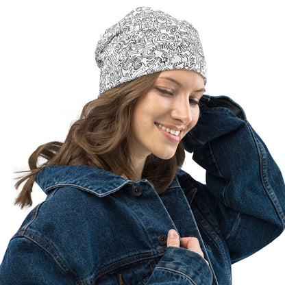 Impossible to stop doodling All-Over Print Beanie. Lifestyle