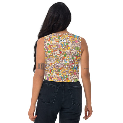 Thousands of crazy bunnies celebrating Easter Crop Top. Back view