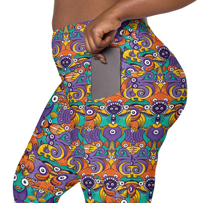Dive into Whimsical Waters: An Undersea Odyssey - Crossover leggings with pockets. Lifestyle