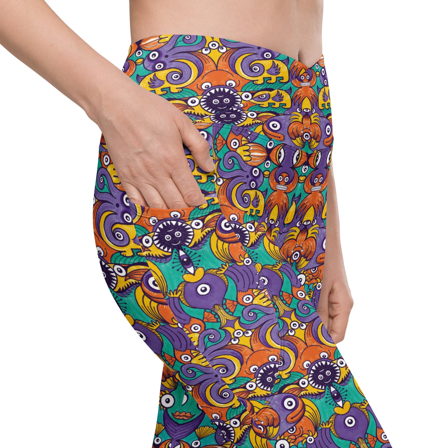 Dive into Whimsical Waters: An Undersea Odyssey - Crossover leggings with pockets. Overview