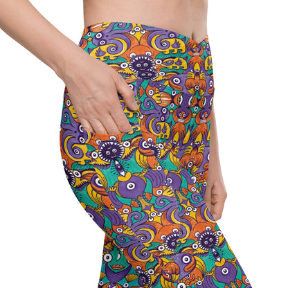 Dive into Whimsical Waters: An Undersea Odyssey - Crossover leggings with pockets. Overview