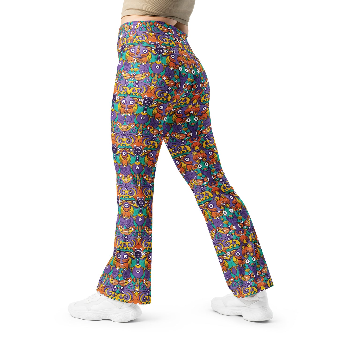 Undersea Odyssey Flare Leggings: Dive into Whimsical Waters. Back view