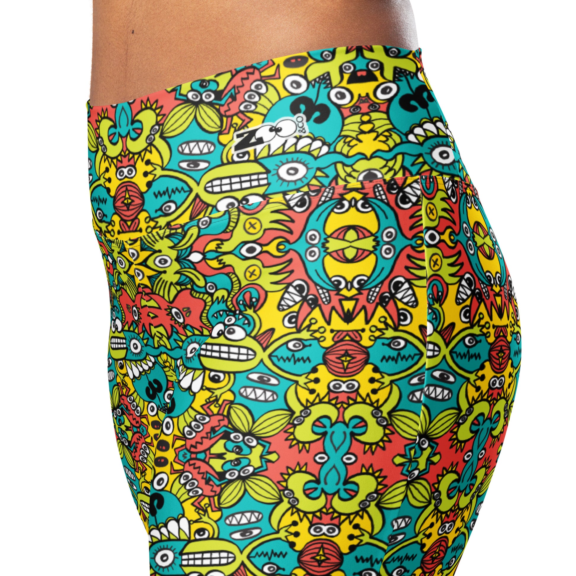 Doodle Dreamscape Flare leggings - Cosmic Critter Carnival. Left view