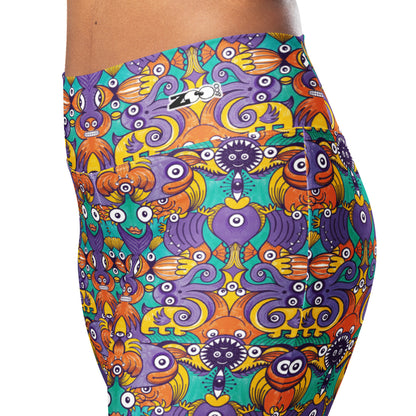 Undersea Odyssey Flare Leggings: Dive into Whimsical Waters. Left view