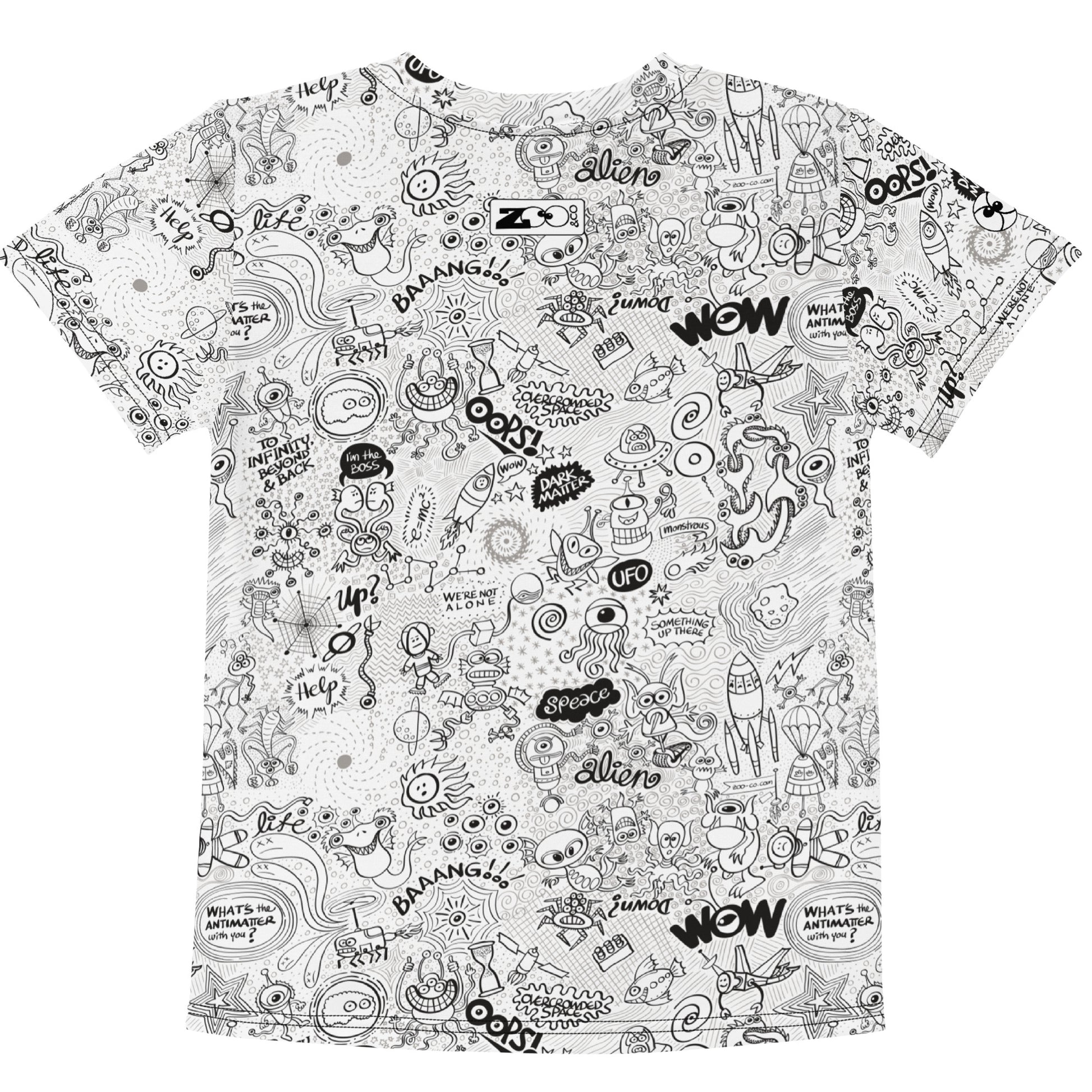 Celebrating the most comprehensive Doodle art of the universe Kids crew neck t-shirt. Back view