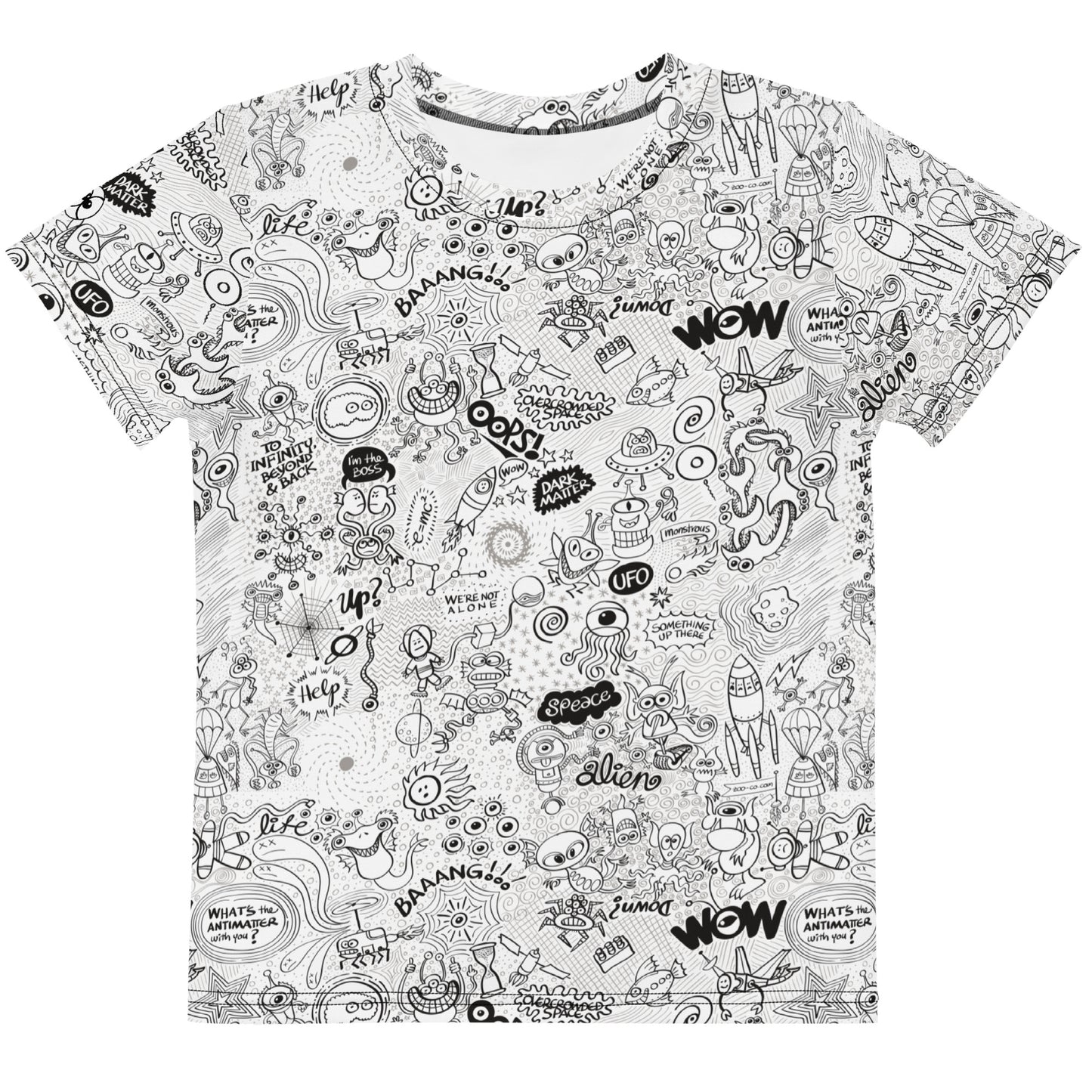Celebrating the most comprehensive Doodle art of the universe Kids crew neck t-shirt. Front view