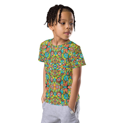 Alien monsters pattern design Kids crew neck t-shirt. Left front view