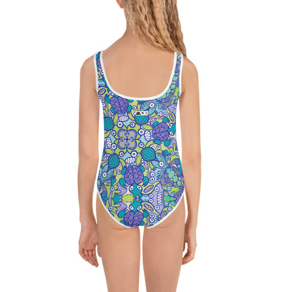 Once upon a time in an ocean full of life All-Over Print Kids Swimsuit. Back view