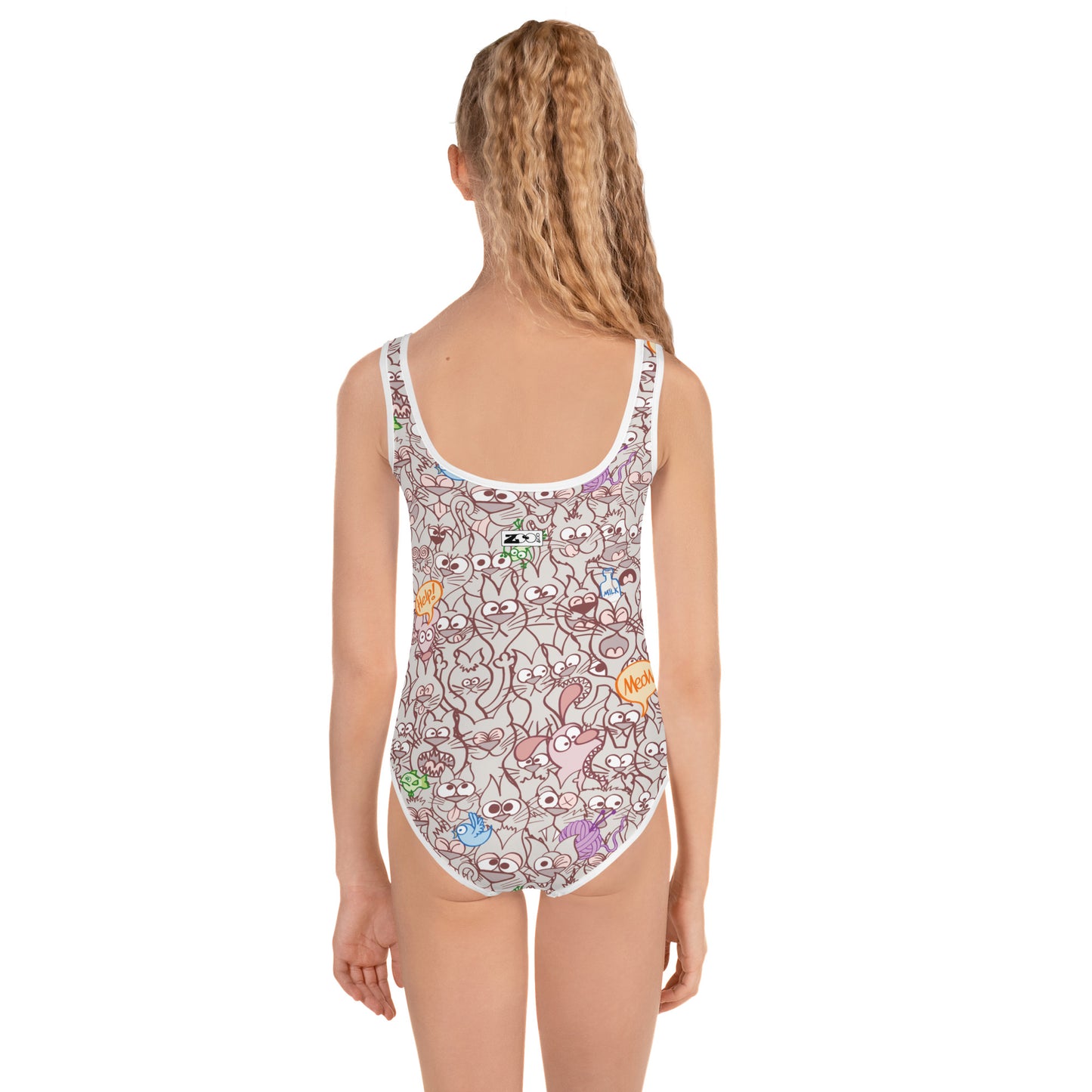 Exclusive design only for real cat lovers All-Over Print Kids Swimsuit. Back view