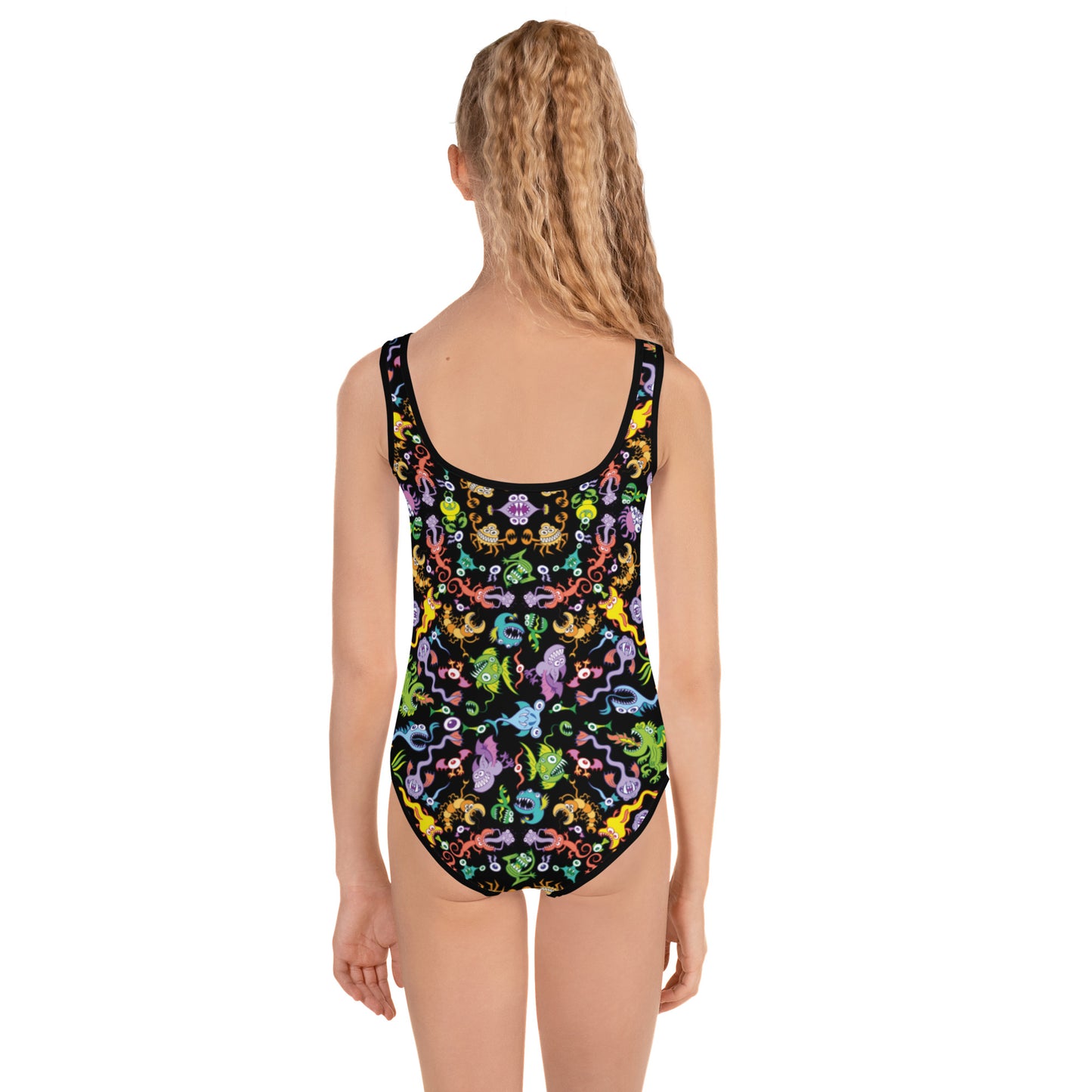 Ocean critters pattern mandala All-Over Print Kids Swimsuit. Back view