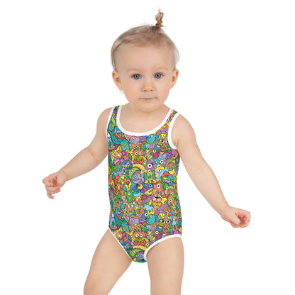 Cheerful crowd enjoying a lively carnival All-Over Print Kids Swimsuit. Baby girl