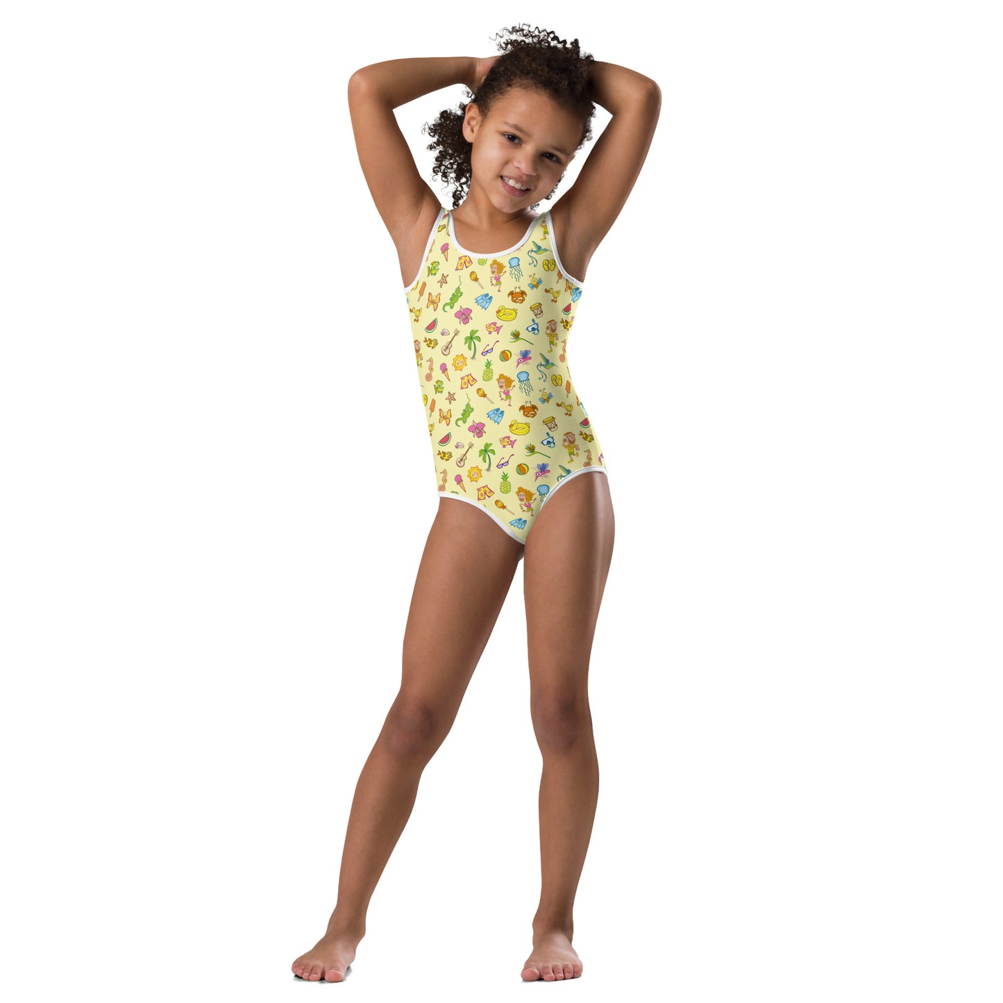 Enjoy happy summer pattern design All-Over Print Kids Swimsuit. Front view