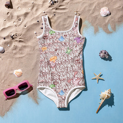 Exclusive design only for real cat lovers All-Over Print Kids Swimsuit. Flat lifestyle