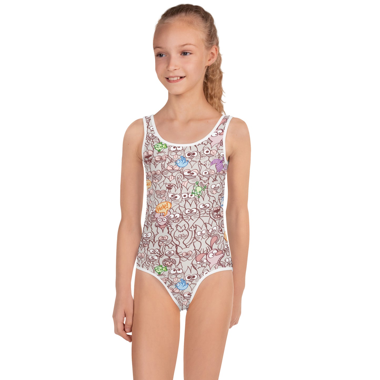 Exclusive design only for real cat lovers All-Over Print Kids Swimsuit. Front view