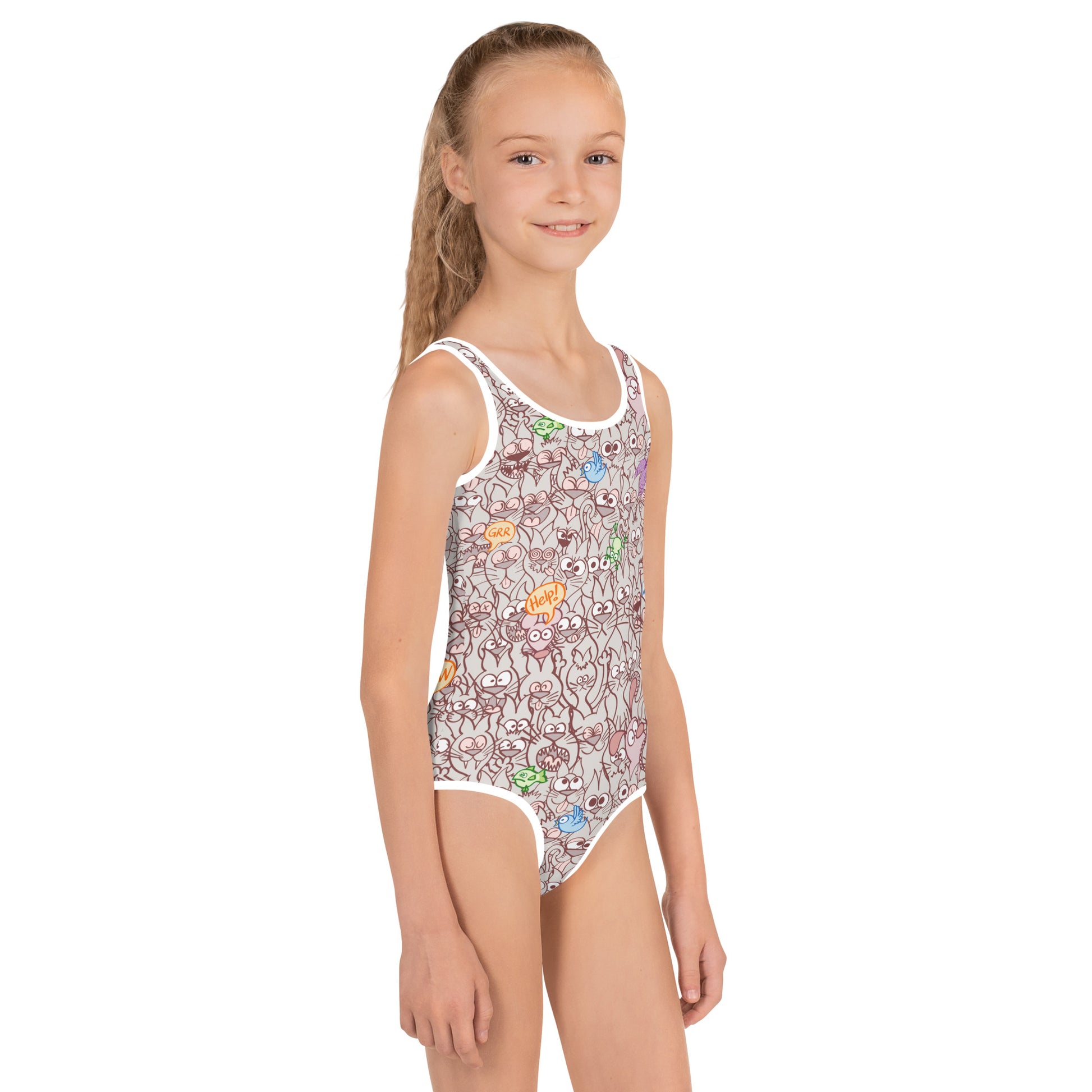 Exclusive design only for real cat lovers All-Over Print Kids Swimsuit. Side view