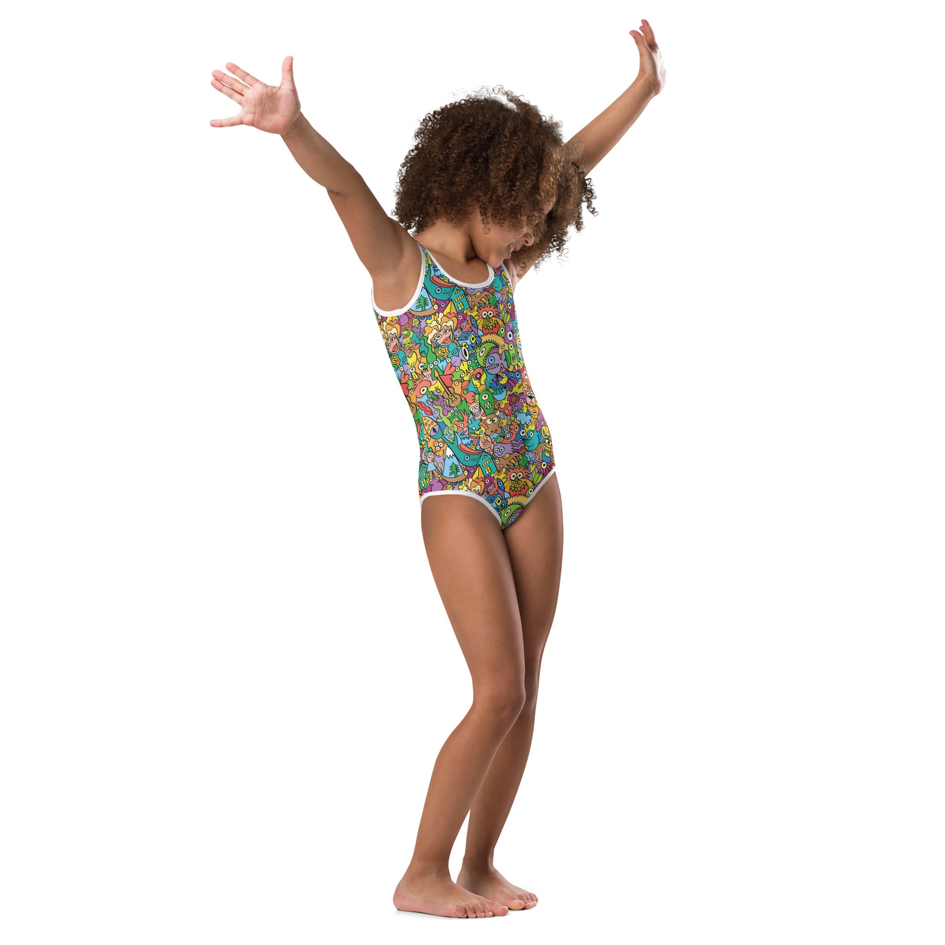 Cheerful crowd enjoying a lively carnival All-Over Print Kids Swimsuit. Side view