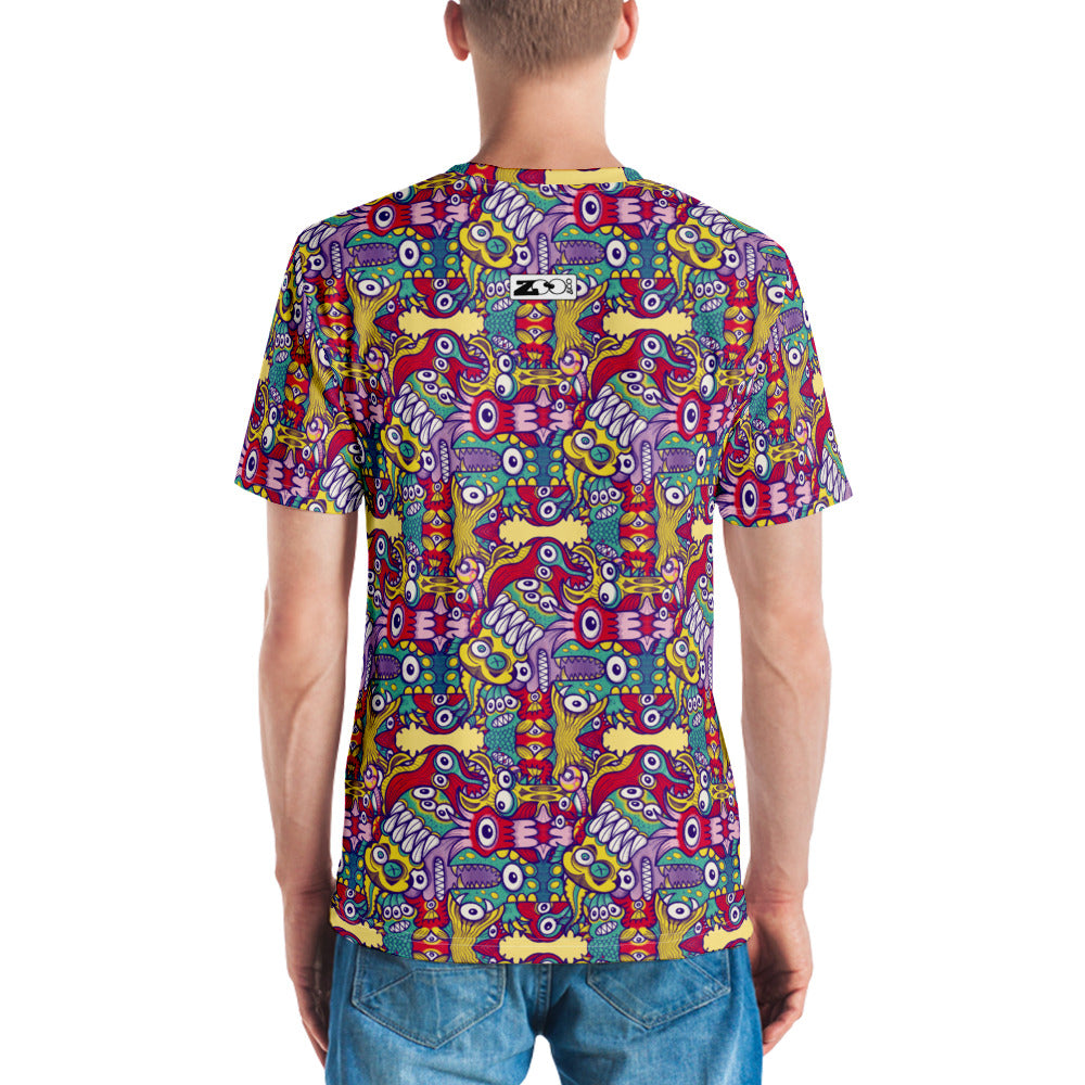 Exquisite corpse of doodles in a pattern design Men's t-shirt. Back view