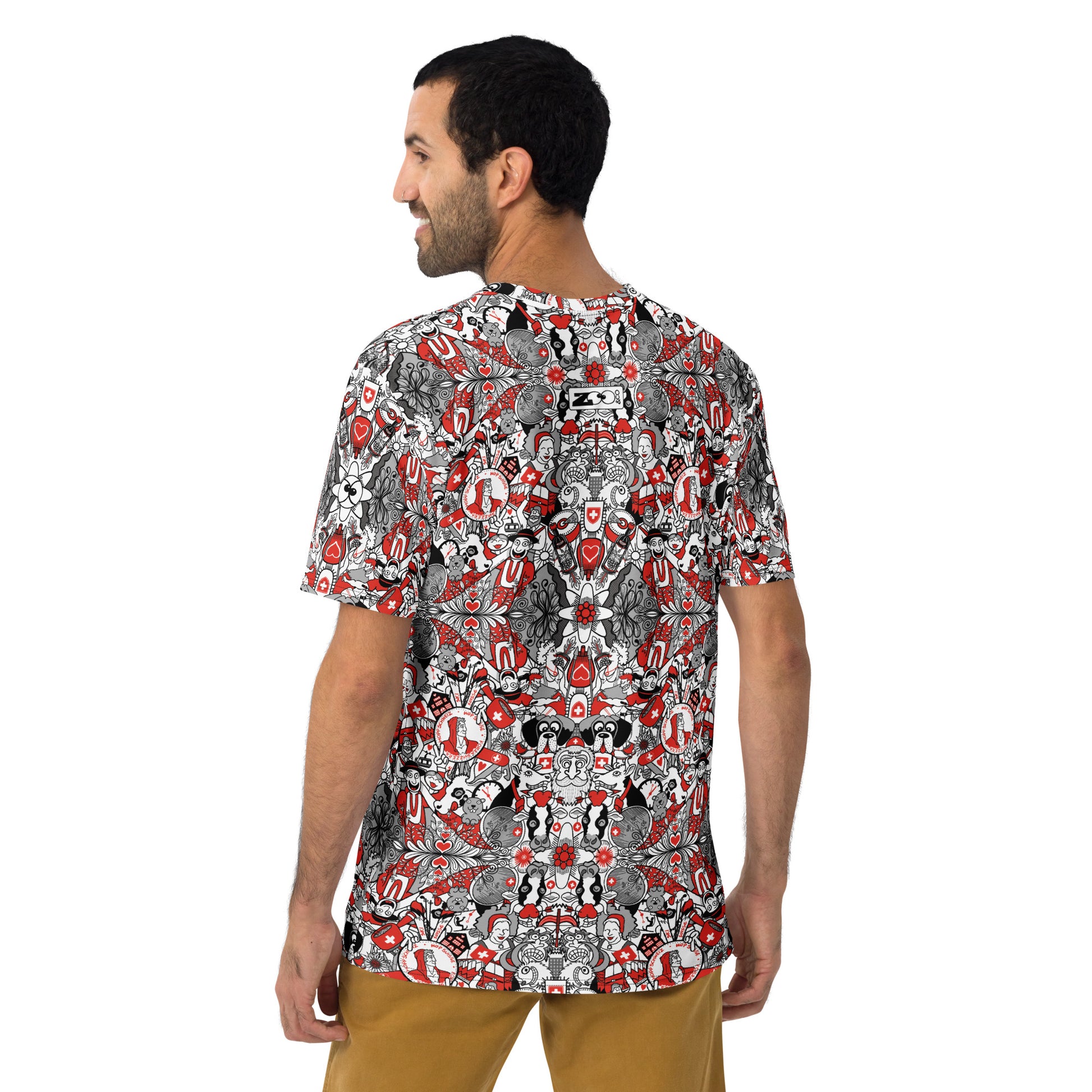 Swiss Doodle Men's T-Shirt: Vibrant Art Design. Back view