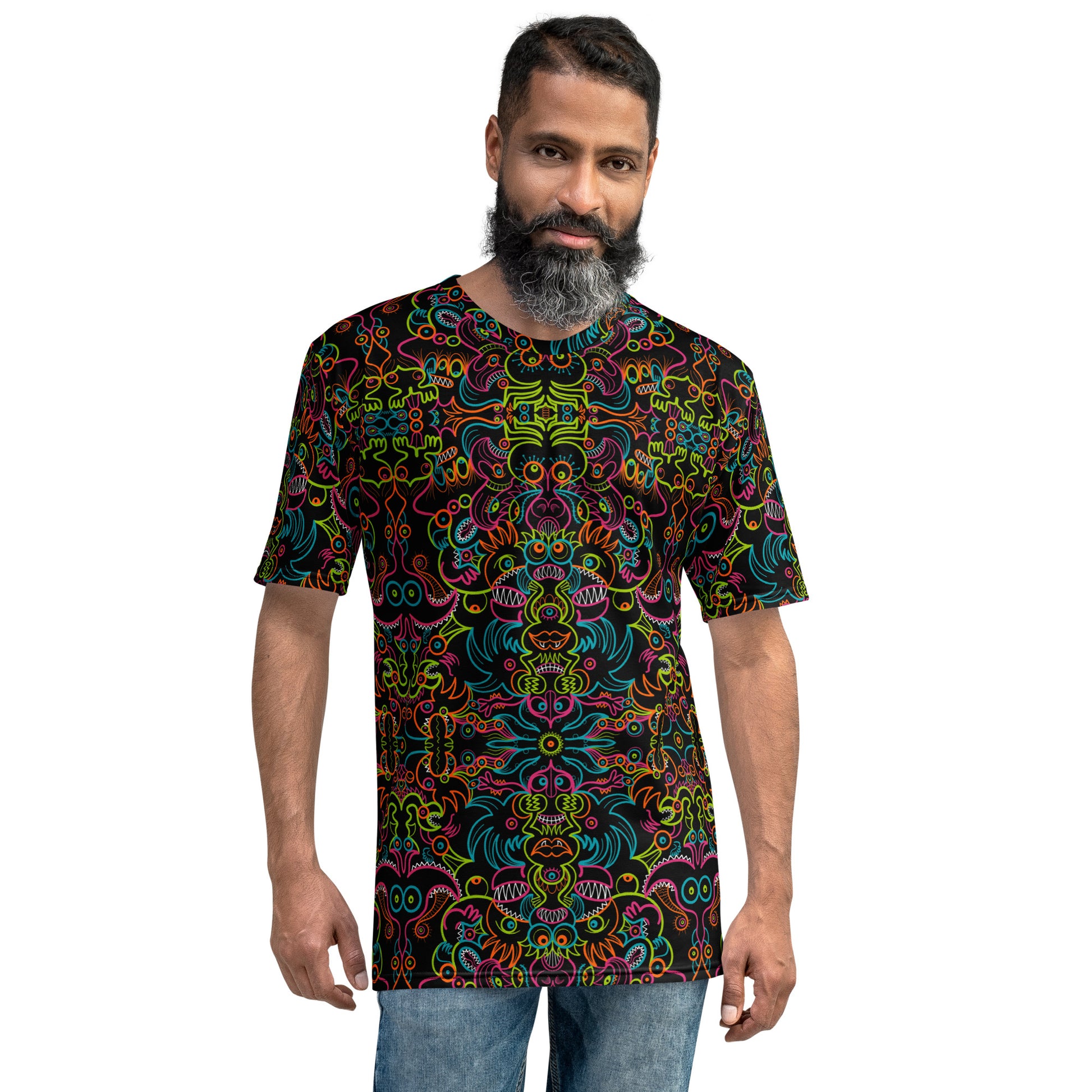 Doodle Carnival: A Kaleidoscope of Whimsical Wonders! - All-over print Men's t-shirt. Front view