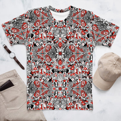 Swiss Doodle Men's T-Shirt: Vibrant Art Design. Flat lifestyle