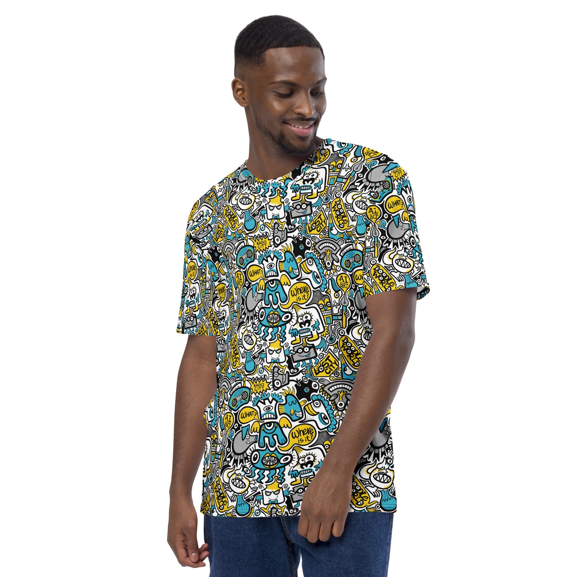 Discover a whole Doodle world in Lost city All-over print Men's t-shirt. Side view
