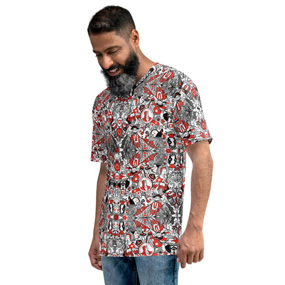 Swiss Doodle Men's T-Shirt: Vibrant Art Design. Left side view