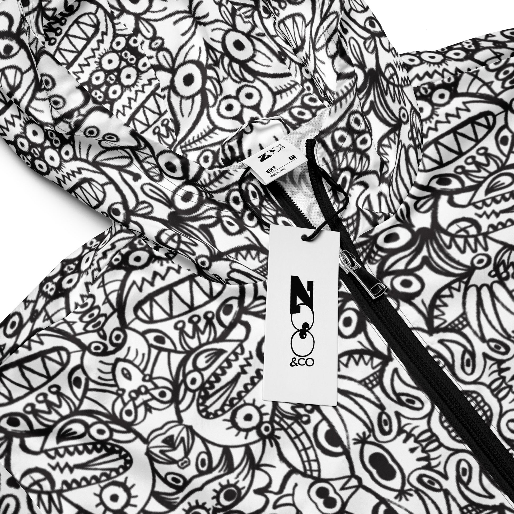 Brush Style Doodle Critters - Men’s windbreaker. Product detail