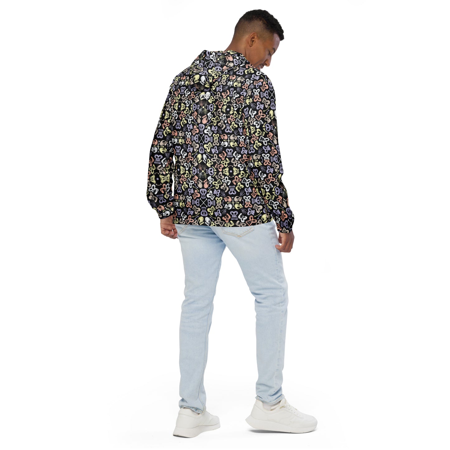 Bewitched Skulls: Hauntingly Chic Pattern Design - Men’s windbreaker. Back view