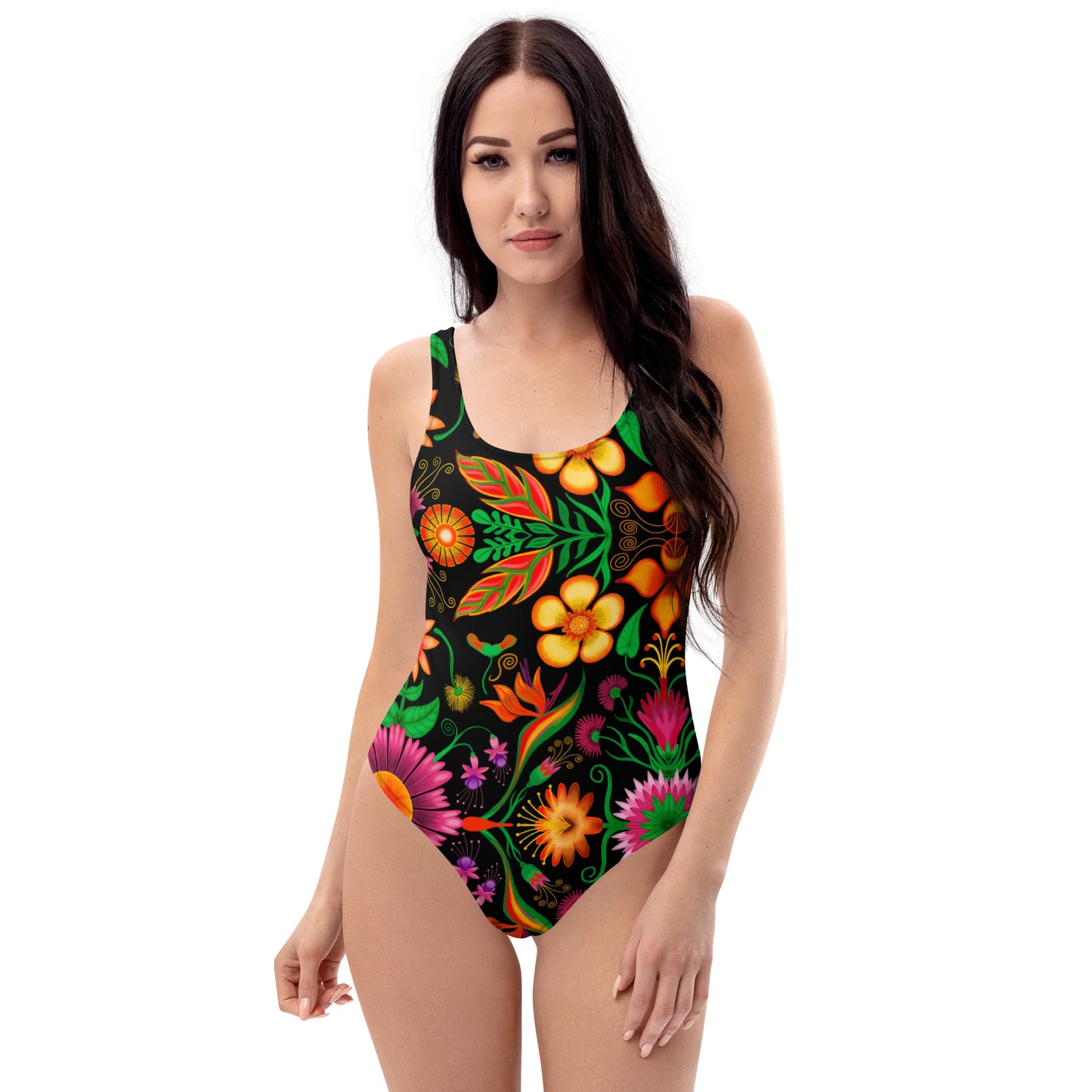 Wild flowers in a luxuriant jungle One-Piece Swimsuit. Front view