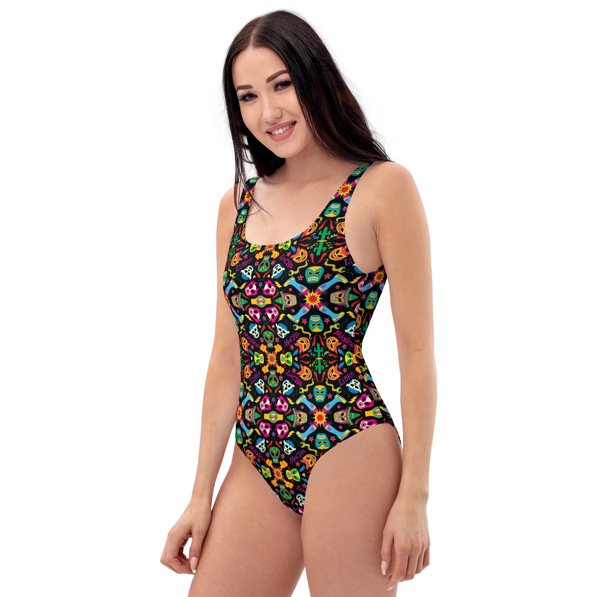 Mexican wrestling colorful party One Piece Swimsuit Zoo co