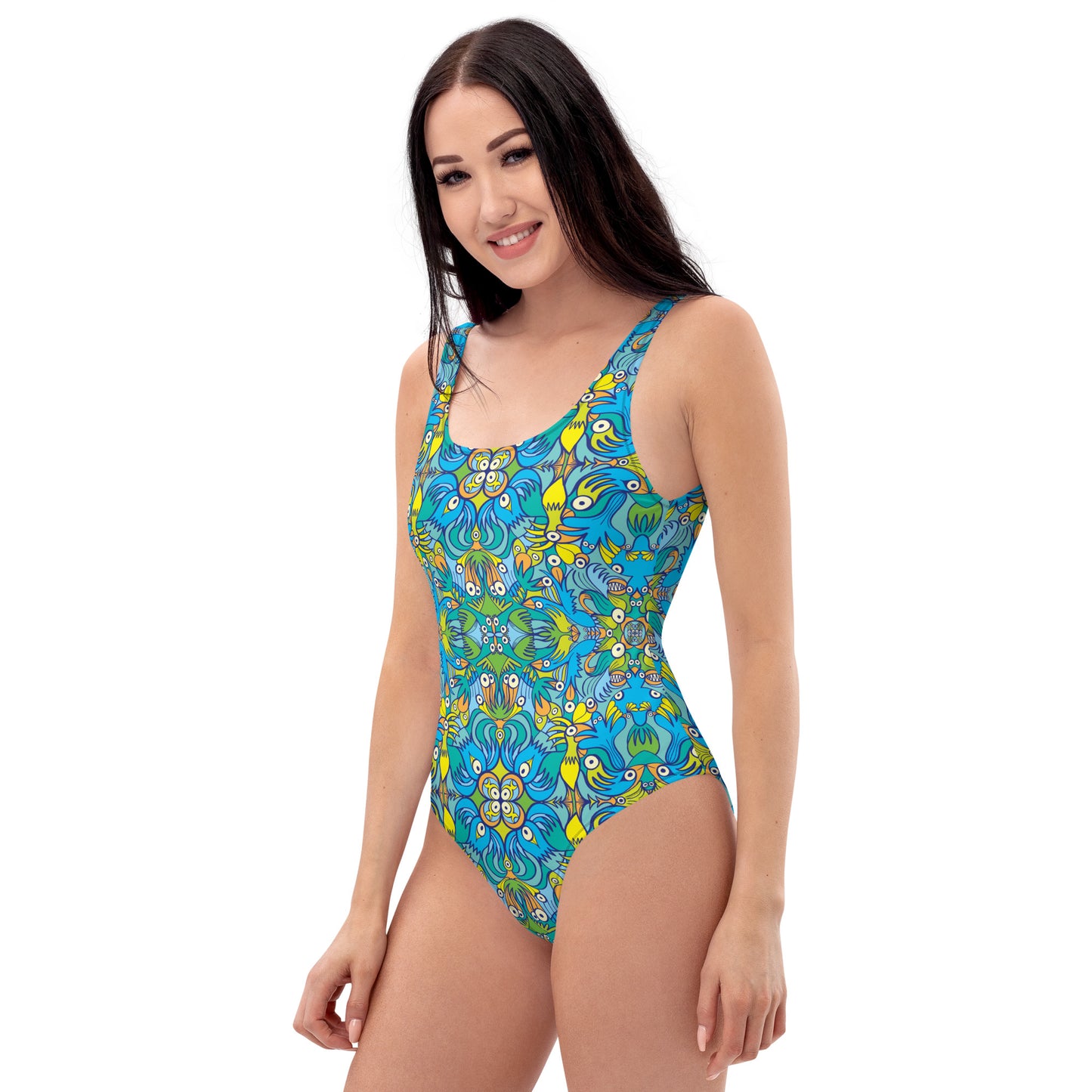 Exotic birds tropical pattern One-Piece Swimsuit. Left view