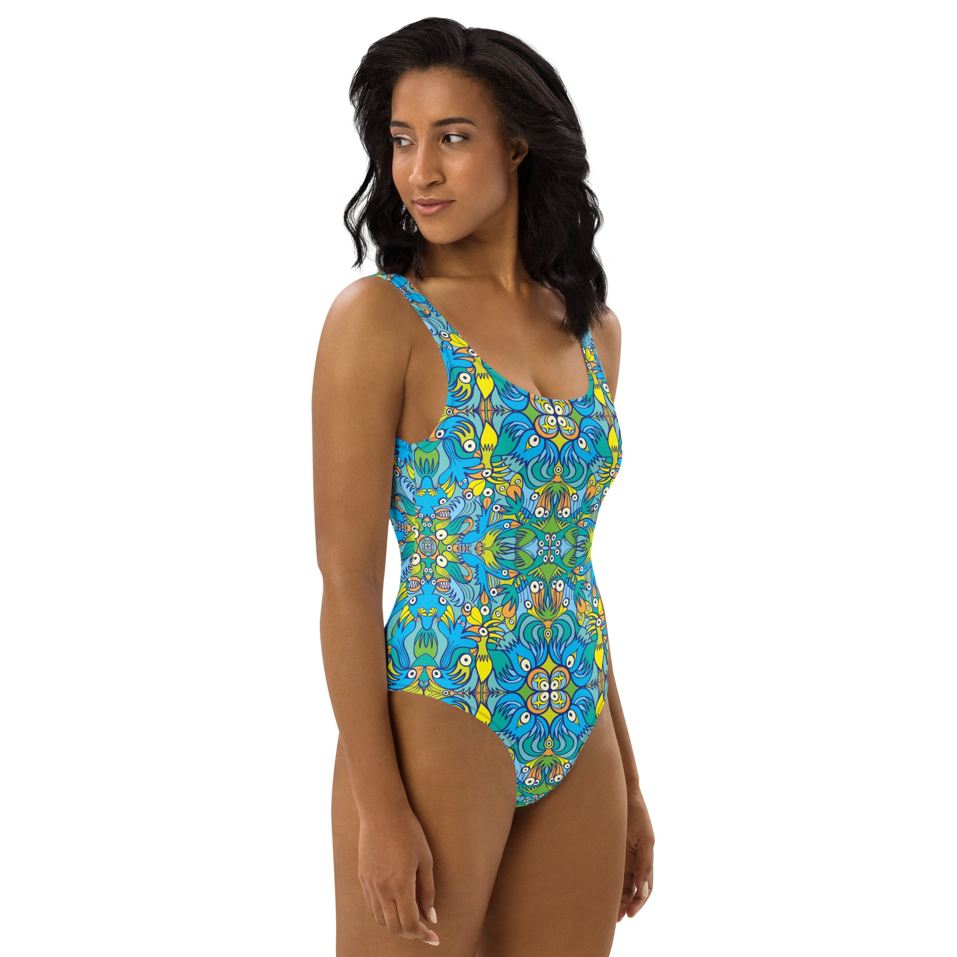 Exotic birds tropical pattern One-Piece Swimsuit. Right view