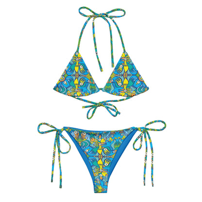 Exotic birds tropical pattern All-over print recycled string bikini. Overview