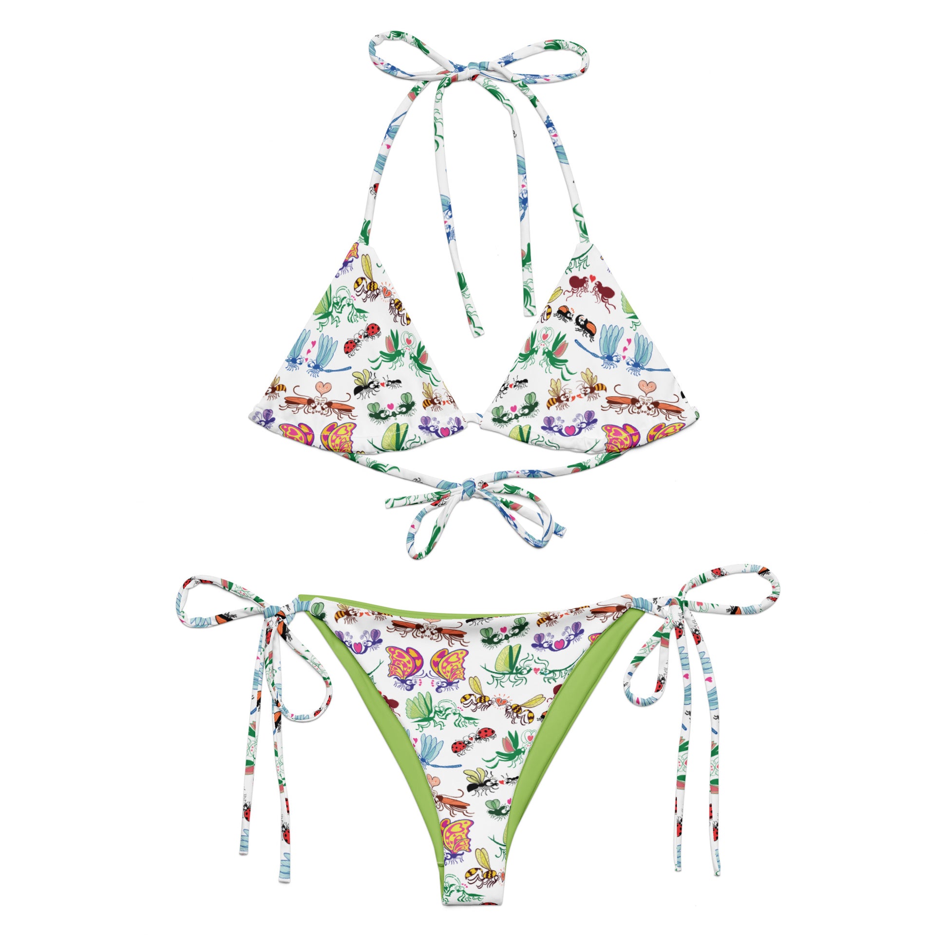 Cool Insects Love Bikini - All-over print recycled string edition. Front view