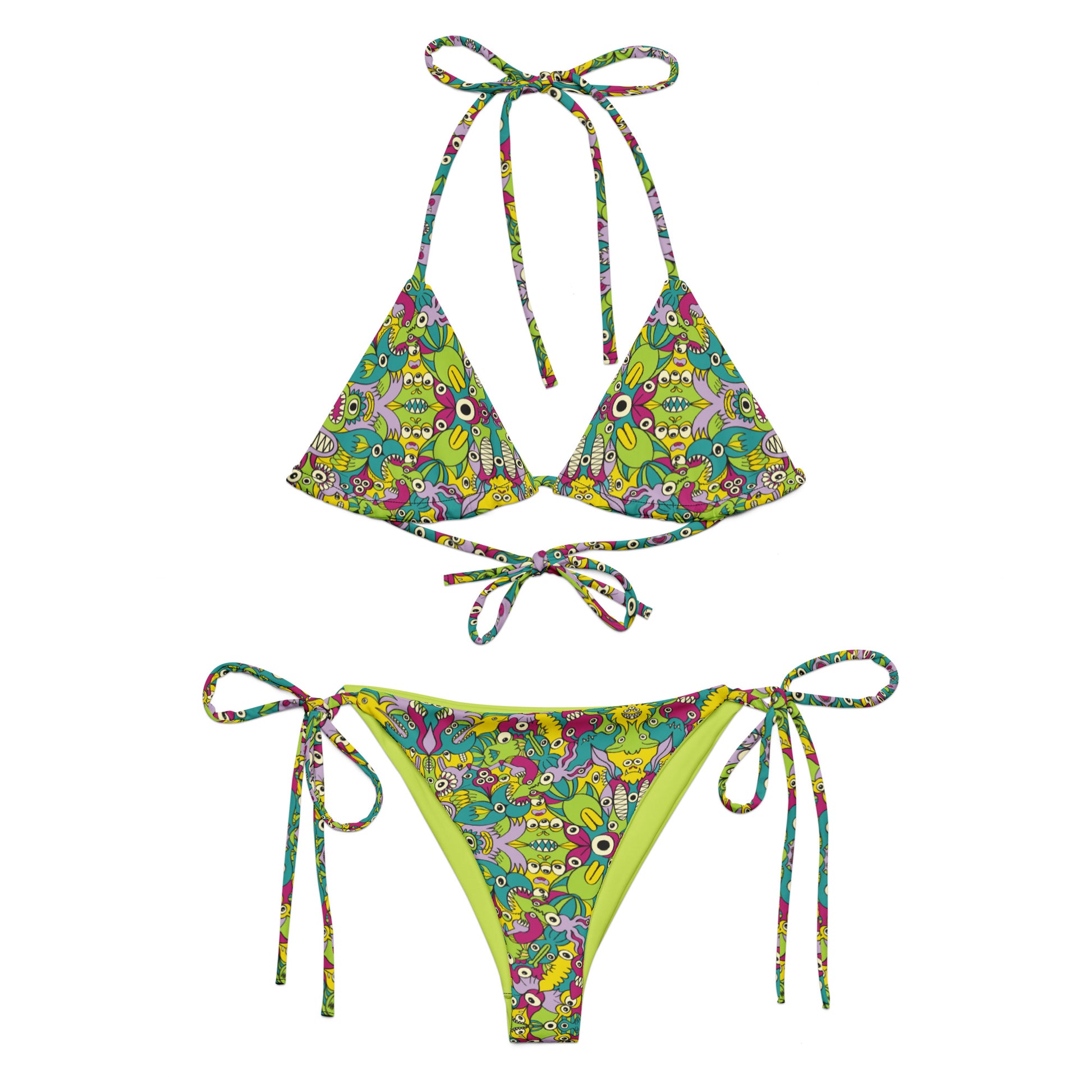 Whimsical Alien World String Bikini - All-Over Print Recycled. Flat lifestyle