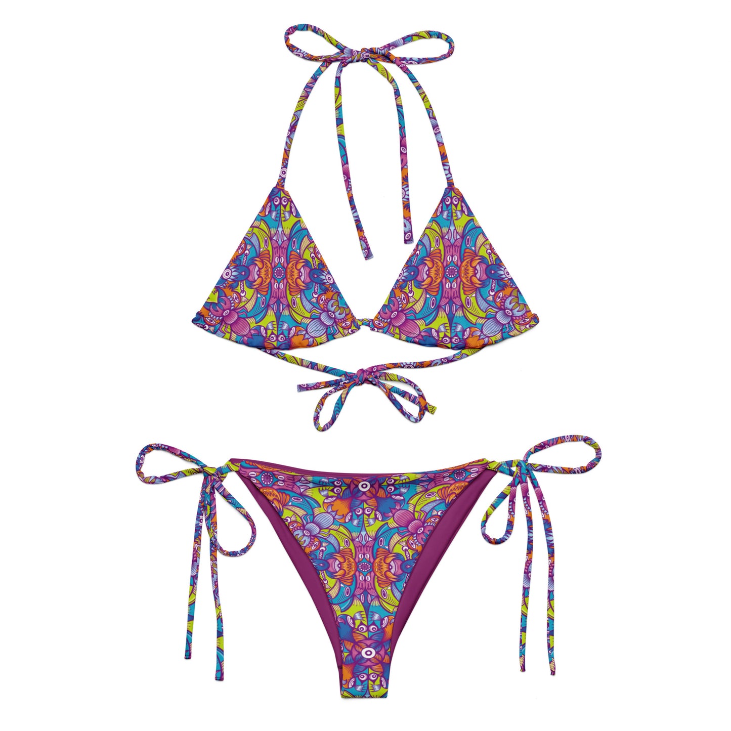 Doodle Adventure String Bikini: Whimsical Critter Chaos. Flat lifestyle