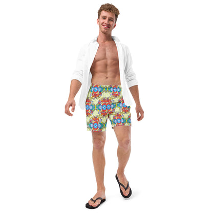Crabs, octopuses and fish from a tropical sunny beach Men's swim trunks. Lifestyle