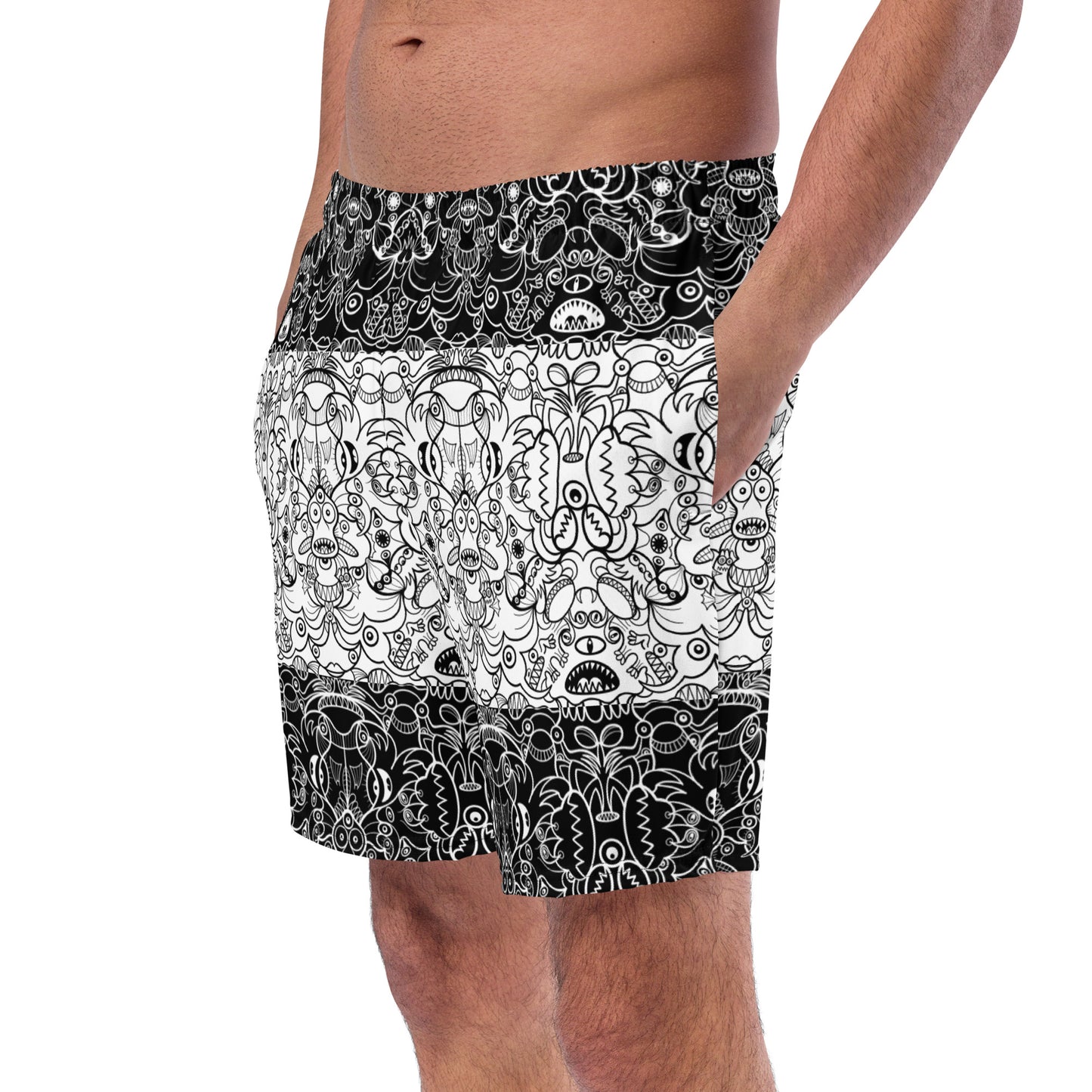 The Powerful Dark Side of the Doodle World Men's swim trunks. Front view