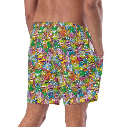 Terrific Halloween creatures ready for a horror movie Men's swim trunks. Back view