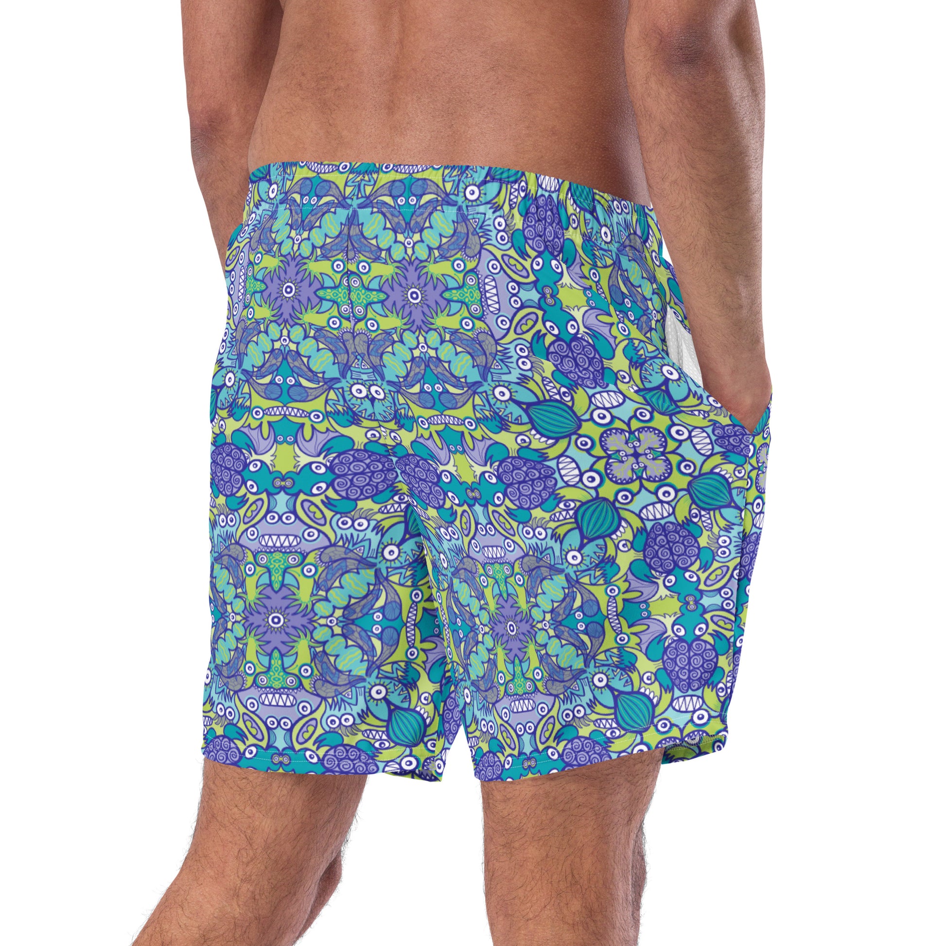 Once upon a time in an ocean full of life Men's swim trunks. Back view