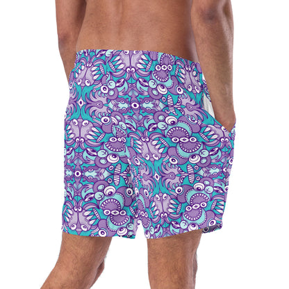Planet 5: Aquatic Creatures from the Doodles of the Galaxy - Men's swim trunks. Back view